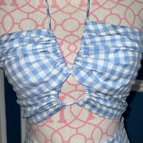 Cotton Candy LA Blue White Gingham 2-Piece Crop Top Skort - Size S - Picture 3 of 9